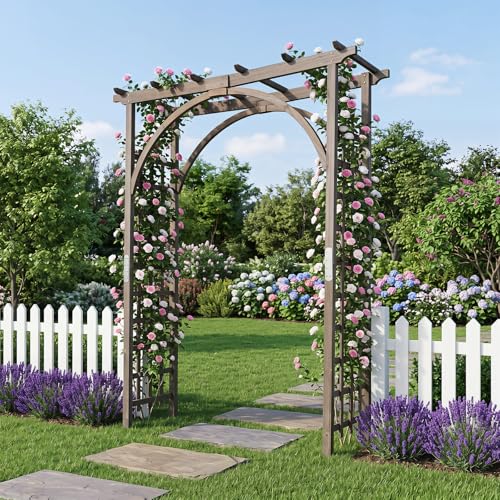 Giantex 85" Wooden Garden Arch Trellis, Wood Flat Top Garden Arbor - color: Dark Brown, size: 63"W x 85"H