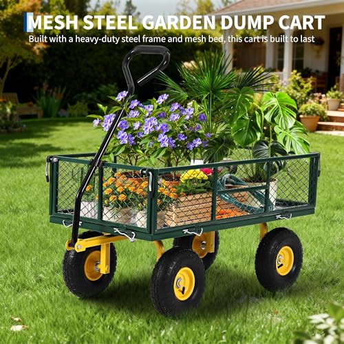 Garvee 900 LB Garden Cart, Heavy Duty Metal Utility Garden Wagon, Green - color: Green, size: 900 Lbs