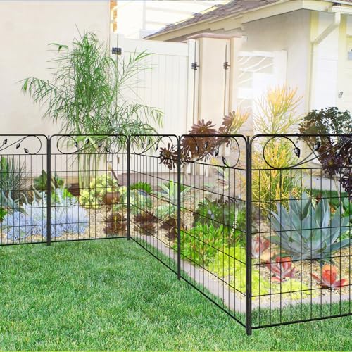 Decorative Black Garden Fence 36in(H) X18.6ft(L) 8Panels Leaf Metal Fencing - size: 36″Tall(8 Panels)