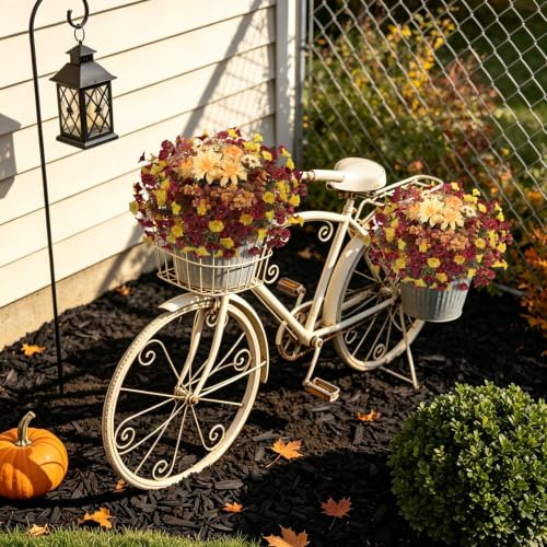 Hrobek Fall Artificial Mums Flowers for Outdoor UV Resistant Fake Plants - color: Orange Yellow Brown