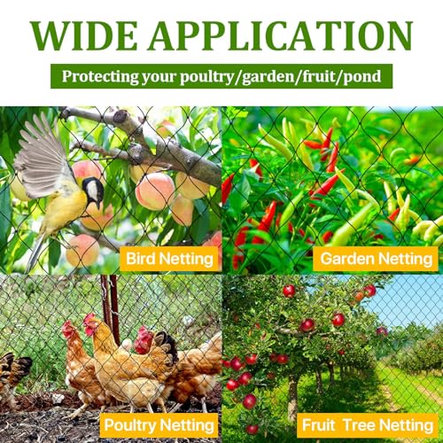 Bird Netting for Garden Protection - 1" Mesh Netting to Cover Chicken Coops - size: 1", 50' x 100'