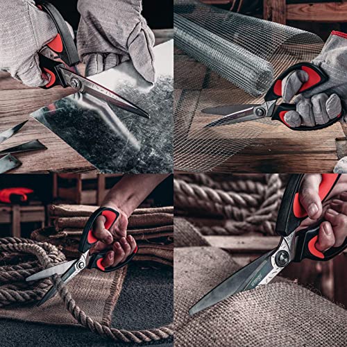 LIVINGO 10" Heavy Duty Multipurpose Shears for Shop & Garden (Red/Black) - color: Red &Black