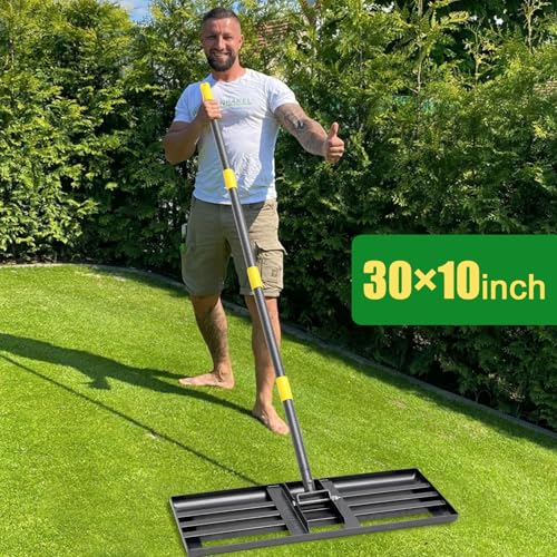 Lawn Leveling Rake - Heavy Duty 30"x10" Stainless Steel Leveler Plate,Reinforced Welds,28-60" Adjustable, Anti Flipping Smooth Edge,for Soil, Dirt,Ground,Yard Top Dressing,Landscaping - style: 30x10'',5FT
