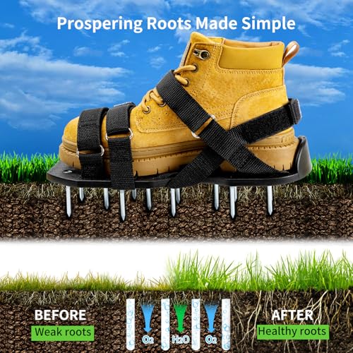 Lawn Aerator Shoes Pre‑Assembled with Secure Dual Instep Straps for Lawn - color: Black