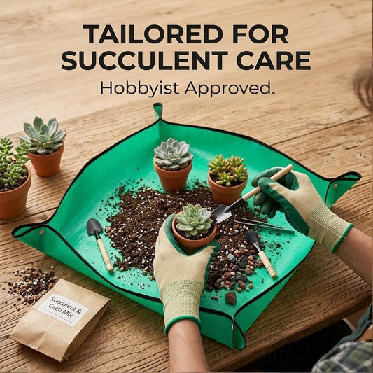 Plant Repotting Mat, 13"x13" Waterproof Gardening Mat for Indoor Transplanting, Thickened Foldable Potting Tray with Copper Buckles, Green - color: Green, size: 13" x 13"