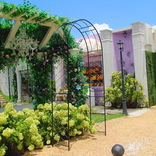 Metal Garden Arch Pergola Arbor 7.9 Ft H x 3.8 Ft W with Stakes - color: Black Arch-B