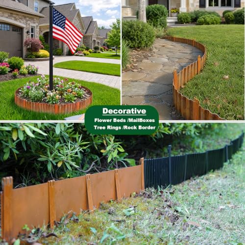13PCS 10inch Metal Heavy Duty Fade Resistant Brown Landscape Edging Stakes, 10" Hx1.2 W No Installation Galvanized Steel Stakes, for Weed Fabric/Tent/RV Mats/Fence/Planter Box - color: Brown-13PCS