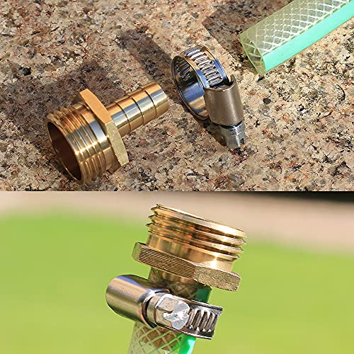 Solid Brass Garden Hose Repair kit Connector with Stainless Steel Clamps, Male Adapter/Female Garden Hose Swivel Fitting… (1/2" Barb x 3/4" Male -2 Sets) - size: 1/2" Barb x 3/4" Male -2 Sets