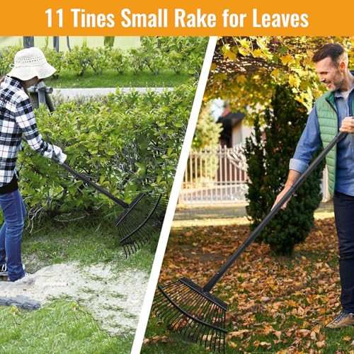 Garden Rake for Leaves, 25 Tines Heavy Duty Metal Yard Rake with 64 inch Adjustable Handle, Ideal Leaf Rakes for Gardening, Dethatching, Thatching, Gathering Shrub, Grass, Debris, Rocks