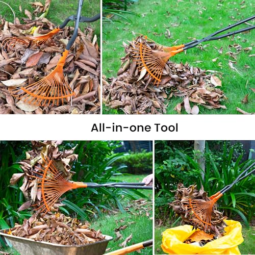 Leaf Grabbers for Yard Work, Leaf Picker Upper Grabber with Long Steel Handle & Wide Steel Claw, Cushioned Grip, Leaf Pickup Tools for Leaves, Lawn Clippings, Twigs Yard Waste