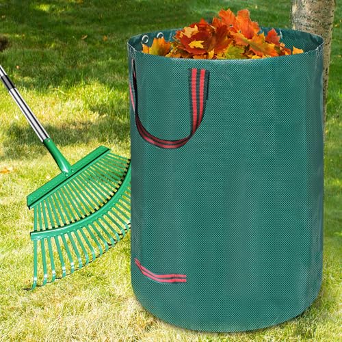 Adjustable Metal Leaf Rake Set – 25 Tines, 38-73" Handle, 19" Wide with 2 Pack 32-Gallon Leaf Bags & Scoops – Heavy Duty Garden Rake for Lawns, Shrubs, Grass, Flower Beds & Outdoor Use