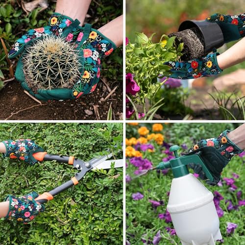 Women's Gardening Gloves, Breathable Leather Work Gloves with Anti-Slip Protection, for Outdoor Planting(Green,L)