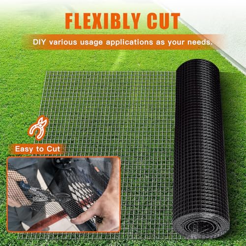 Zevemomo 48" x 50' 1/2inch Hardware Cloth, Black Vinyl Coated Chicken Wire Fence Galvanized Welded Mesh Roll for Home Garden Rabbit Cage - size: 48" x 50' 1/2inch