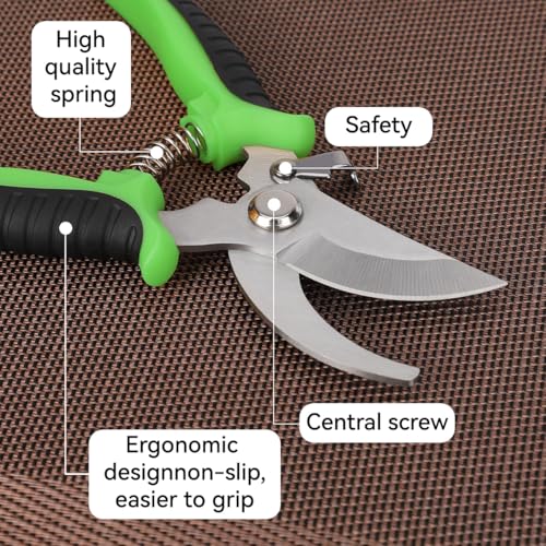 2Pcs Stainless Steel Garden Pruning Shears, Antiskid Curved Sharp Floral Cutter, Snips Parrot-Beak Style - Green - color: Green