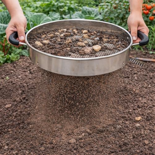 Soil Sifter with Handle – Includes 4 Replaceable Mesh Screens 3mm/6mm/9mm/12mm for Gardening & Compost