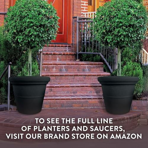 The HC Companies Terrazzo Large Round Plastic Plant Pot w/Rolled Rim - Lightweight & UV Resistant Gardening Pot for Herbs & More - Outdoor & Indoor Plant Pots w/Drainage (17” Black)