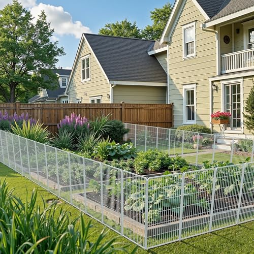 SunsGrove Garden Fence with Gate 50 in(H) x 20.5 ft(L) 8 Panels, Heavy Duty Metal Animal Barrier for Dog and Rabbit, Garden Fencing, Easy Set Up, White - color: White, size: 50 in(H) x 20.5 ft(L) 7 Panels +1 Gate