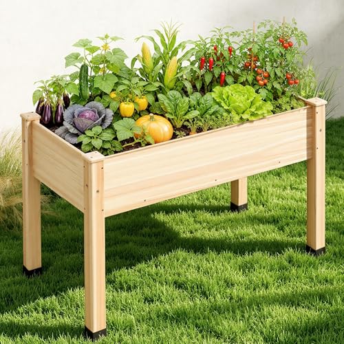 AMERLIFE 48x30x24 Inch Elevated Wood Raised Garden Bed with Bed Liner - color: Light Wood, size: 4x2 FT-Regular