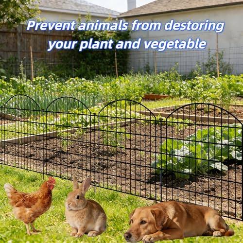 Decorative Garden Fence Panels 32 in(H) x 23.3 ft(L) Above Ground, Dog Fence Outdoor for Yard No-Dig Pet Barrier, Animal Proof Fence Metal Garden Fencing Animal Barrier, 10 Panels with Lock - size: 32x28Inch-10Pack with Lock