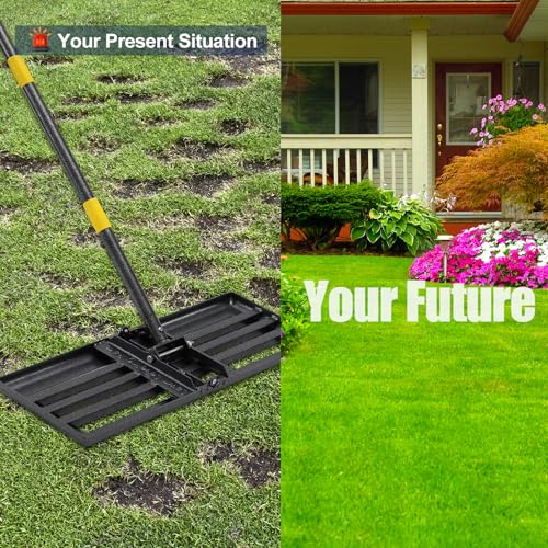Professional Lawn Leveling Rake 30x10 Heavy Duty - Oversized Leveling Tool with 80" Stainless Steel Handle, Foldable Landscape Grading Rake for Soil Sand Topdressing & Seeding - size: 30x10"(Foldable), 80"