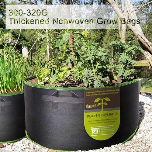 2-Pack 50 Gallon Fabric Flower Pots Garden Felt Grow Bags with Handle (Black) - size: 50 Gallon 2 pack