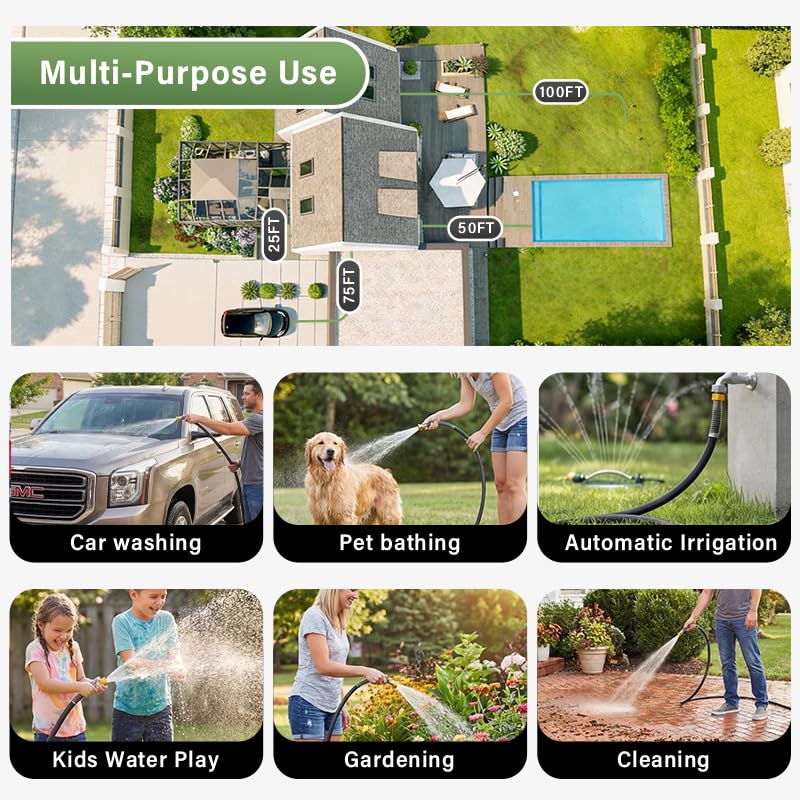 Garden Hose 5/8"x 100ft 4-Layer Heavy Duty Water Hose 800 Burst PSI Black