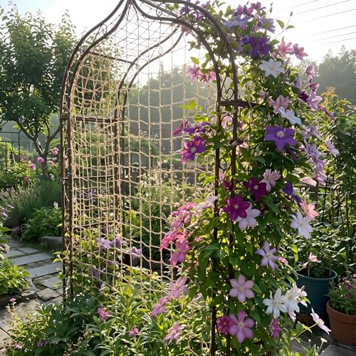 Jute Trellis Netting - Jute Netting for Climbing Plants, Heavy Duty Garden Plant Support Netting for Cucumber, Vine, Fruits & Vegetables Tomato Plants Trellis Net (6.6 x 16.4 Ft, 3.9 Inch Squares)