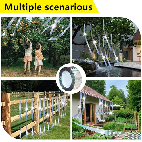 Bird Scare Reflective Tape, 500 Feet (2 Rolls), Double-Sided Reflective, for Repelling Sparrows and Woodpeckers, Suitable for Outdoor Use in Homes, Gardens, Farms, Orchards,Outdoor - size: 500 Ft*2