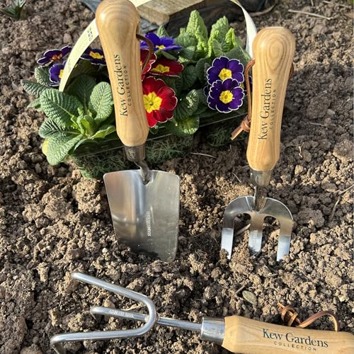 Spear & Jackson 3057KEW Kew Gardens Collection 3 Piece Garden Hand Tool Gift Set - Hand Trowel, Weed Fork and Cultivator - FSC Weatherproofed Handles, Mirror Polished Stainless Steel Heads - style: "Kew" Cultivating Set