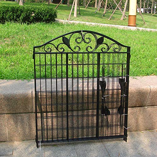 4 Pack 44" H 36" W (Linear Length 12 feet) Black Coated Heavy Duty Steel Decorative Garden Fence Each Panel with 2 Leaves, Heavy Duty Metal Patio Flower Animal Barrier Section Wire Border Fencing - style: 2 Leaves Panel