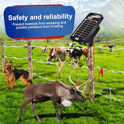 20 Miles Solar Powered Electric Fence Charger, 0.32J for Gardens, Livestock - size: 20M 0.32J