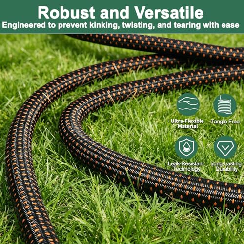 100FT Flexible Garden Hose & 10Modes Nozzle,Lightweight Water Hose,Kink-Free,All-Weather 3/4 in. Hose for RV,Boat,Car Wash,Garden,Yard,Camper,Outdoor NoneExpand (100Ft,Orange-Black) - color: Orange-Black, size: 100 Feet