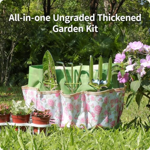 Garden Tool Set,10 Piece Garden Kit,Heavy Duty Stainless Steel Gardening Hand Tools with Durable Storage Tote,Rust-Proof Garden Tools,Gardening Gifts for Women Men Pink Floral Pattern Design - style: Pink Floral