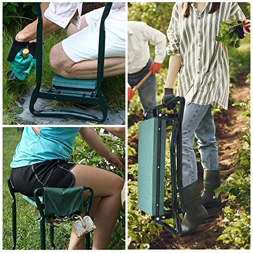 waltyotur Garden Kneeler and Seat Foldable Stool Kneeling Bench with Handles Garden Kneeler Bench Stools with Tool Bag Pouch EVA Foam Pad