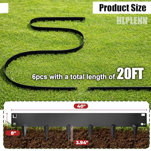 20FT-6pcs Galvanized Steel Landscape Edging, 40" x 8" Metal Garden Border, Hammer-in Lawn Edging for Landscaping, Lawn Edge for Garden, Yard & Pathway - color: Black-6pcs