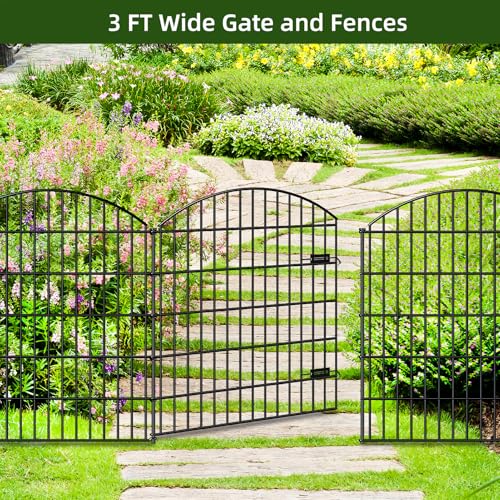 Heavy Duty Metal Garden Fence with Gate 43.2 in x 14.75ft, No-Dig Dog Fence - size: 43.2"Hx14.75ft (Heavy Duty With Gate)