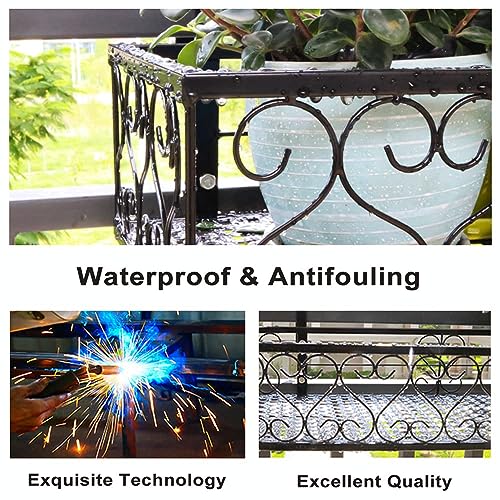 Hanging Railing Planter with Hooks, Iron Hanging Planter Holder, Balcony Plant Holder Railing Shelf Fence Hanging Flower Bucket for Outdoor Garden Window Porch Patio (23.6 x 7.8 x 4.7 Inch)