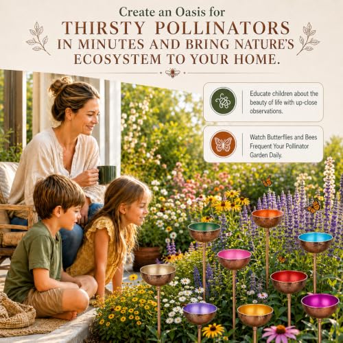 Teenyyou 9 Pcs Bee Watering Station for Garden Metal Watering Cup, Colorful - color: Colorful