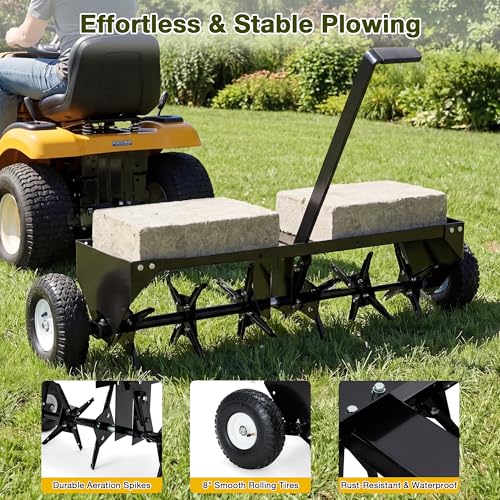 Tow-Behind Plug Aerator, 48-Inch Lawn Aerator for Tractors, 8'' Tires - size: 48''