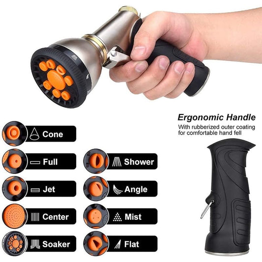 Garden Hose Nozzle – Heavy Duty Metal Hose Sprayer with 9 Spray Patterns, Thumb Control, High Pressure Water Nozzle for Watering Plants, Lawn, Car Wash, and Cleaning - color: 1c.Golden (Heavy Duty)