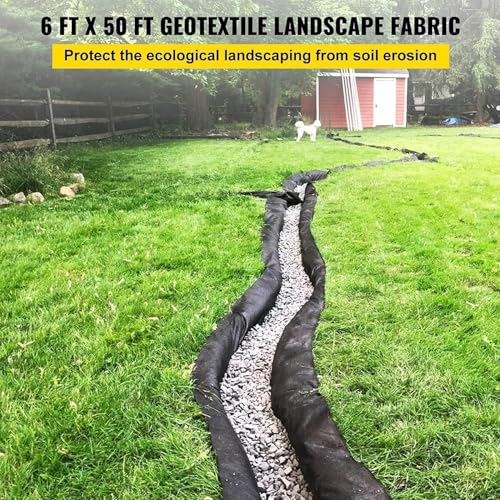 Towallmark Geotextile Landscape, 6ft x 50ft & 6oz Geotextile Fabric, PP Drainage 350N Tensile Strength & 440N Load Capacity, for Driveway & Road Stabilizationr, Erosion Control, French Drains - size: 6ft x 50ft 6oz