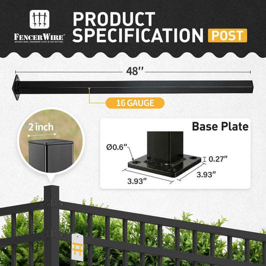 Fencer Wire 4 FT Metal Fence Post with Flange, Heavy Duty 16 Gauge Outdoor Patio Steel Fencing Border Post with Base Plate and Cap, Anti-Rust 2” Diameter Decorative Garden Flange Post, Pack of 5 - color: Pack of 5, size: 4 FT