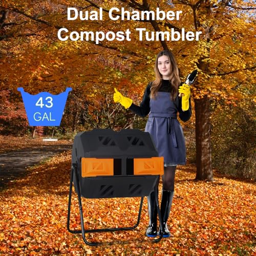 FDW | Outdoor Compost Bin | 43 Gallon | Orange | Dual Chamber Tumbling Bin - color: Orange