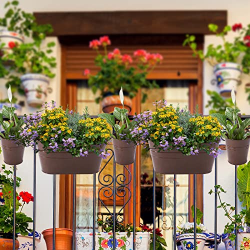 HowRU Metal Iron Flower Pots for Railing Fence Hanging Bucket Pots(5 Pcs) and Hanging Flower Pots Metal Iron Bucket Planter(10 Pcs) (Bronze) - color: Bronze