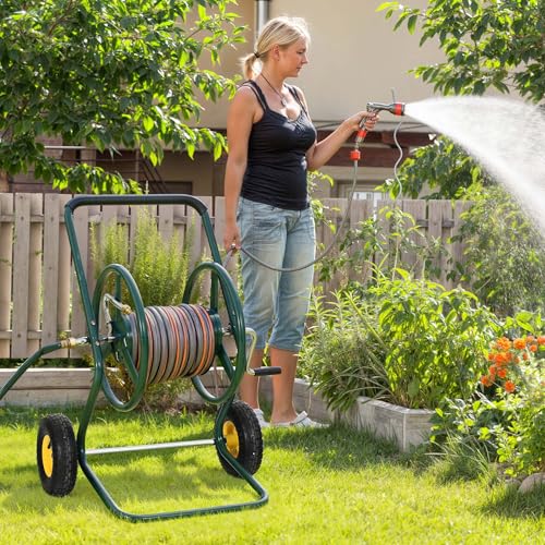 Hose Reel Cart, 250FT 5/8" All-Terrain Mobile Water Hose Truck - color: Green