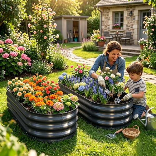 Galvanized Raised Garden Bed Outdoor 4x2x1 ft 2 Pack Oval Gray - color: Gray 2 Pcs, size: 4 x 2 x 1 ft