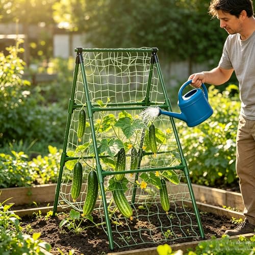 Garden Arch Trellis for Climbing Plants Outdoor, Garden Arch for Climbing Vine Vegetable/Fruit/Flower, Cucumber Trellis for Raised Bed (15.7x47in)