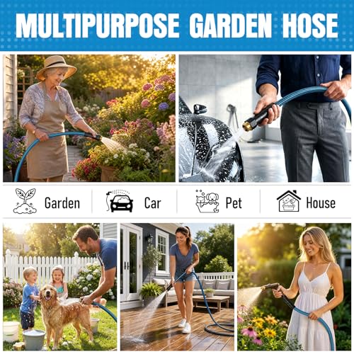 Garden Hose 100 ft, Non-Expanding Lightweight Kink-Free Flexible Water Hose - color: Black+Blue, size: 100ft