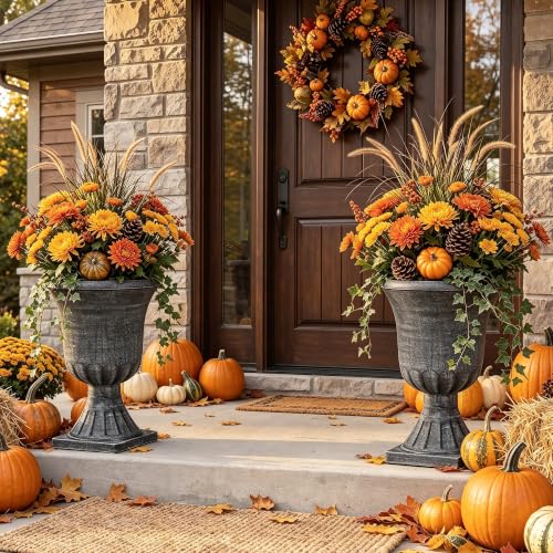 2-Pack 22" Washed Black Plastic Urn Planters with Drainage Holes - color: 22"h-washed Black