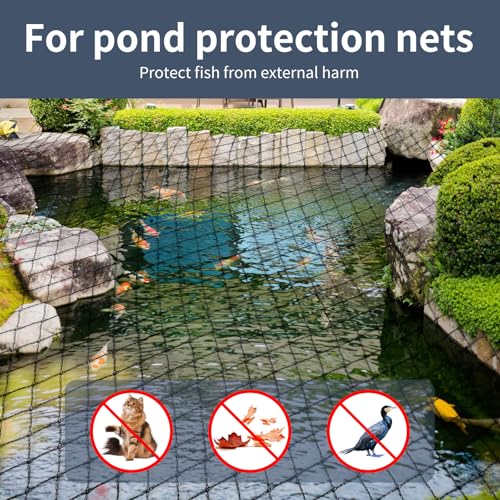 Koi Fish Pond Netting Shield 20ft x 20ft, Black Heavy Duty Pool Leaf net Cover, Protects Garden Pond from Heron, Birds,Cats & Predators Away, Durable & Stakes Included (Black) - size: 20ft x 20ft
